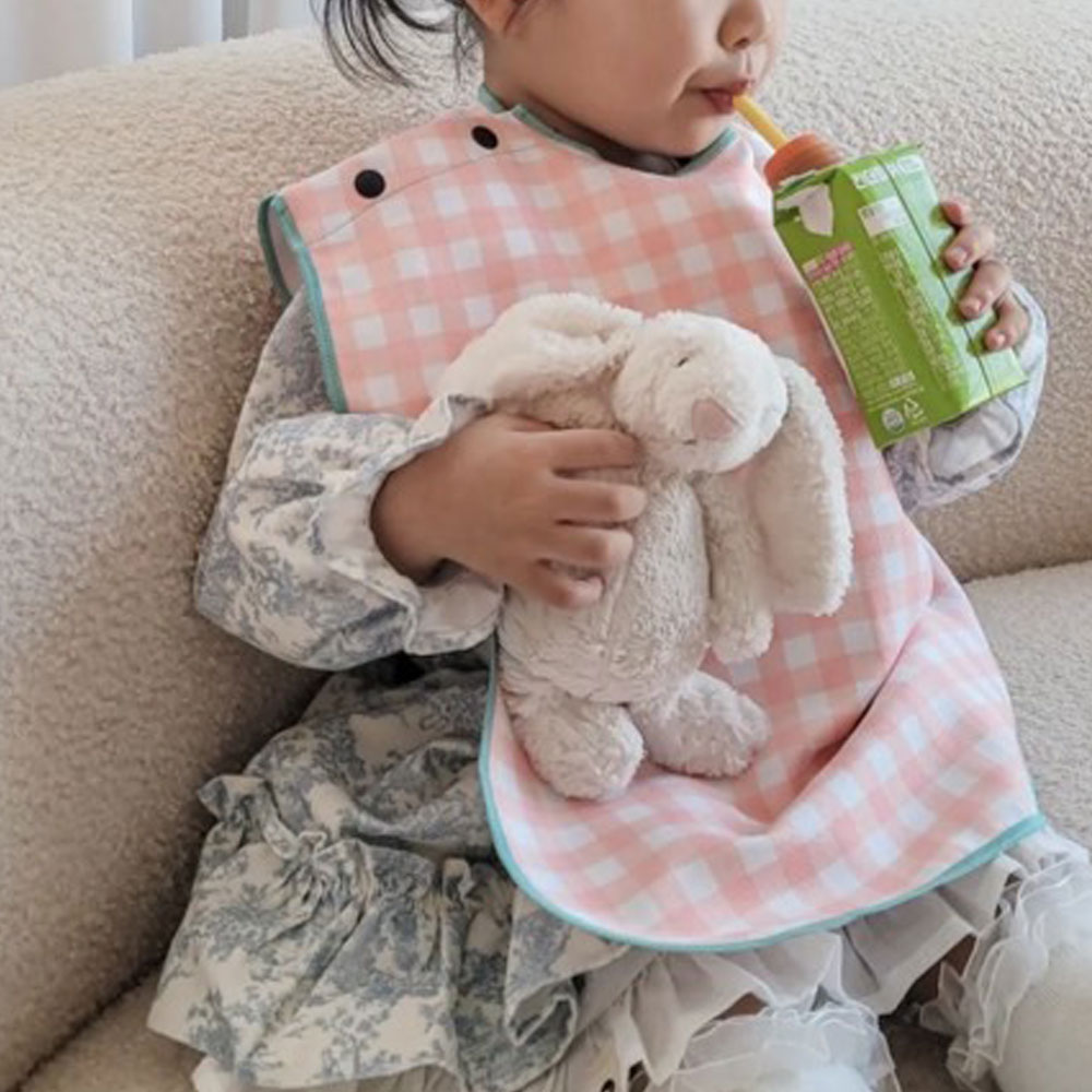 [워시업 빕] 깅엄체크 피치 입는 세안타월 턱받이 타올