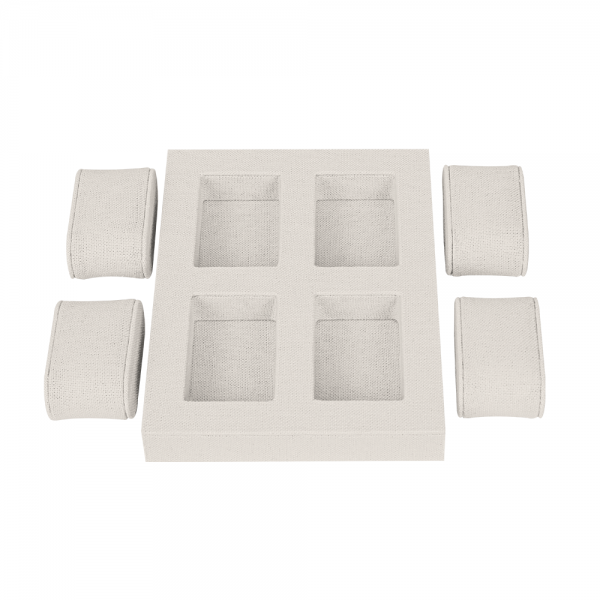 린넨 4칸 홀더 팔찌 시계 진열대 베이지 15X20X4