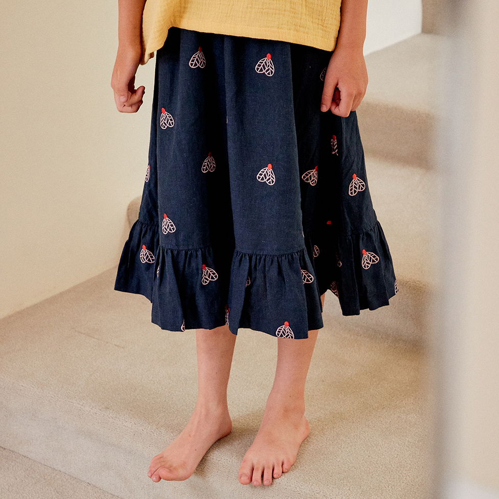 BUTTERFLY EMB LINEN SKIRT