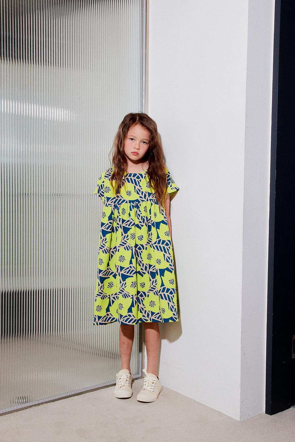FLOWER LINEN WIDE DRESS