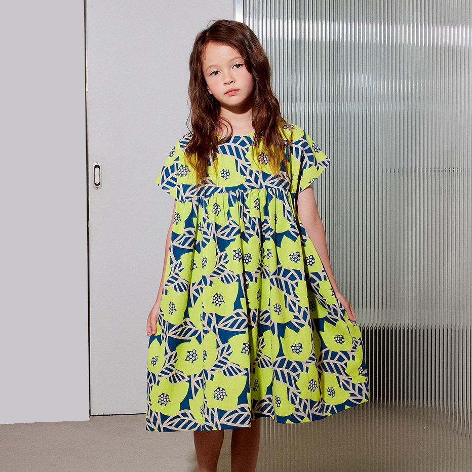 FLOWER LINEN WIDE DRESS