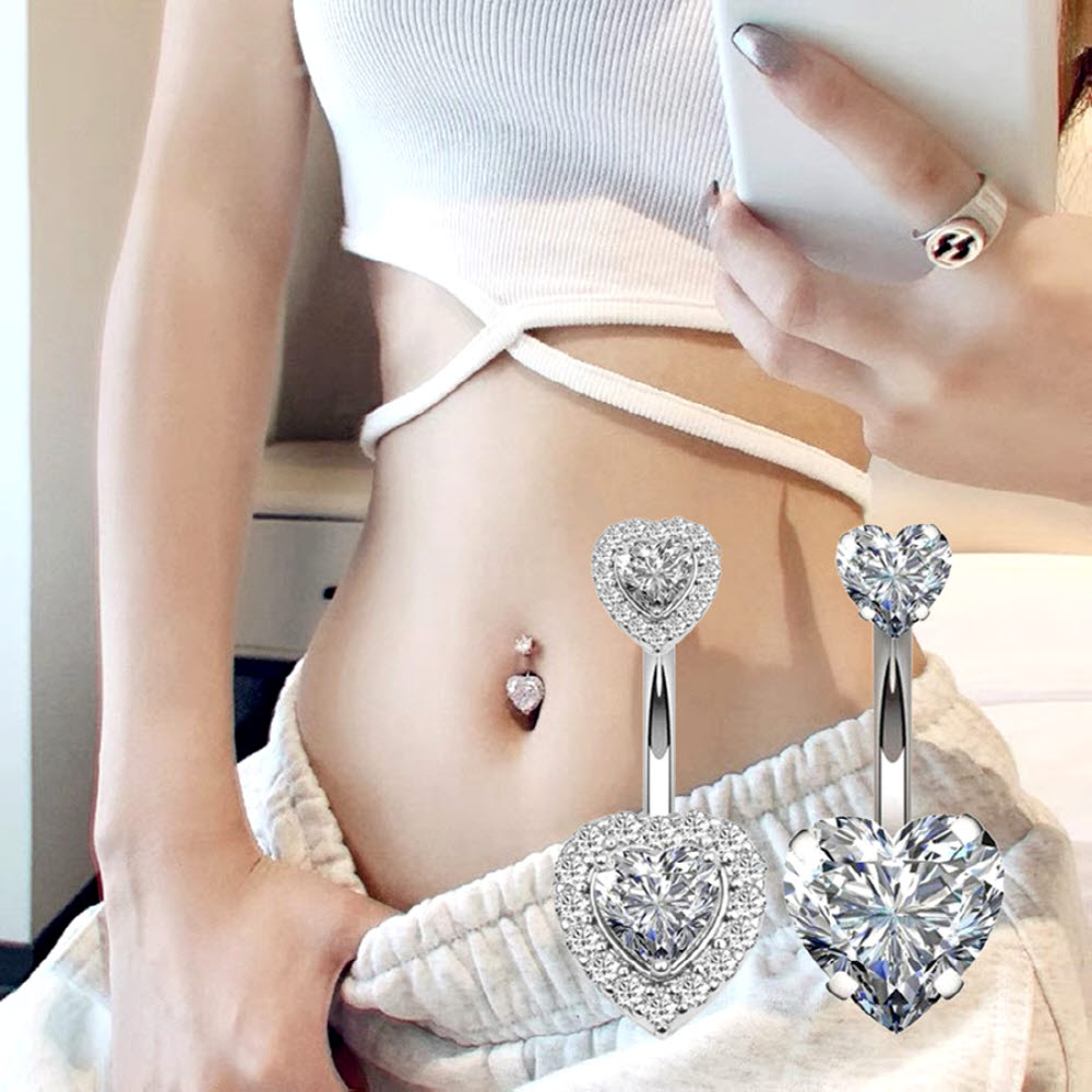 홍열팜 식스미 더블 하트 배꼽 피어싱 10대 여성 리얼 빈티지 럭셔리 스타일 패션