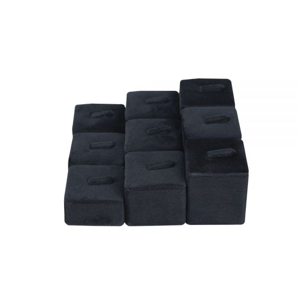 뉴 벨벳 1/9 계단식 사각 반지 진열대 블랙 12x12x4.5cm
