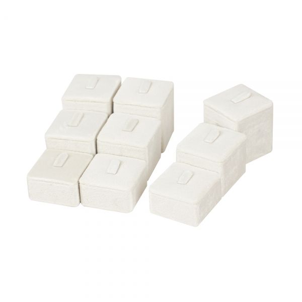 뉴 벨벳 1/9 계단식 사각 반지 진열대 아이보리 12x12x4.5cm