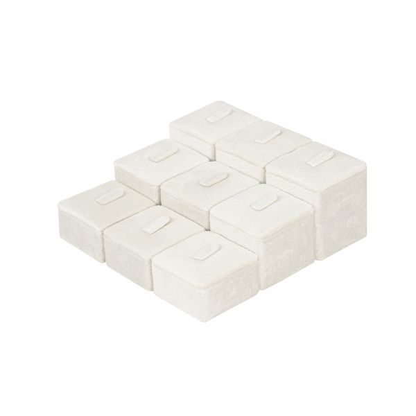 뉴 벨벳 1/9 계단식 사각 반지 진열대 아이보리 12x12x4.5cm