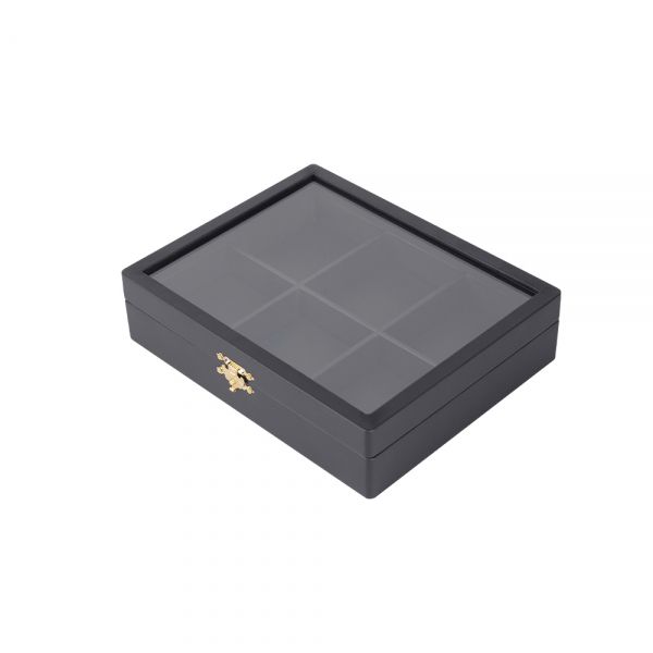 인조가죽 유리 6칸 다용도 진열대 보관함 블랙 소 25x20x6.5cm