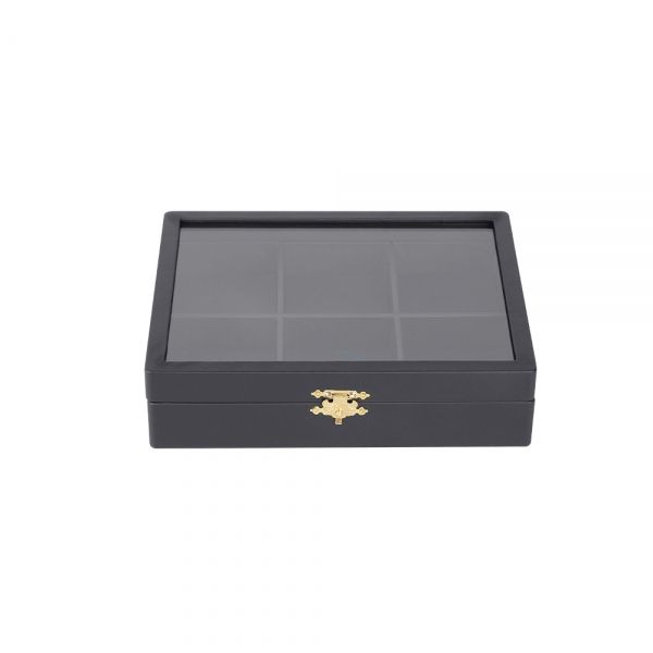 인조가죽 유리 6칸 다용도 진열대 보관함 블랙 소 25x20x6.5cm