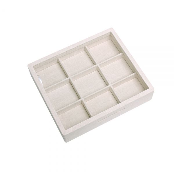 린넨 유리 9칸 다용도 홈형 자석 보관함 베이지 29x25x6.5