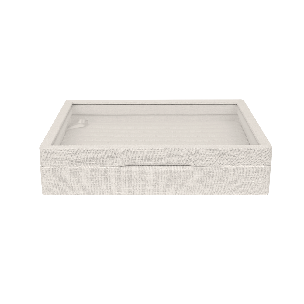 린넨 유리 10줄 반지 다용도 홈형 자석 보관함 베이지 중 30x25x6.5