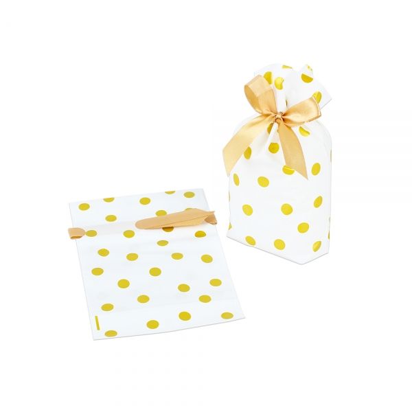 땡땡이 선물 포장 리본 비닐 봉투 골드 소 12x18cm 20장