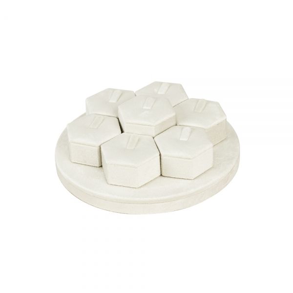 뉴벨벳 원형 육각 7종 반지 진열대 아이보리 16x16x5cm