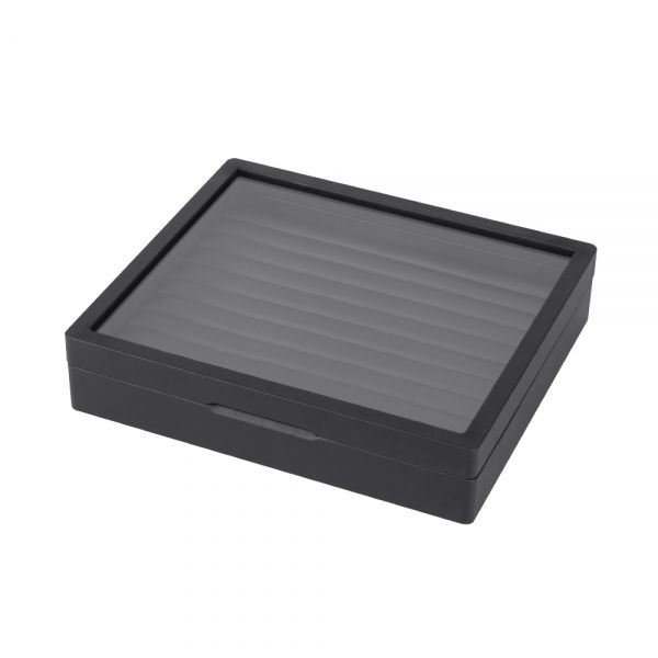 인조가죽 유리 10줄 반지 다용도 홈형 자석 보관함 블랙(인조가죽) 중 30x25x6.5cm