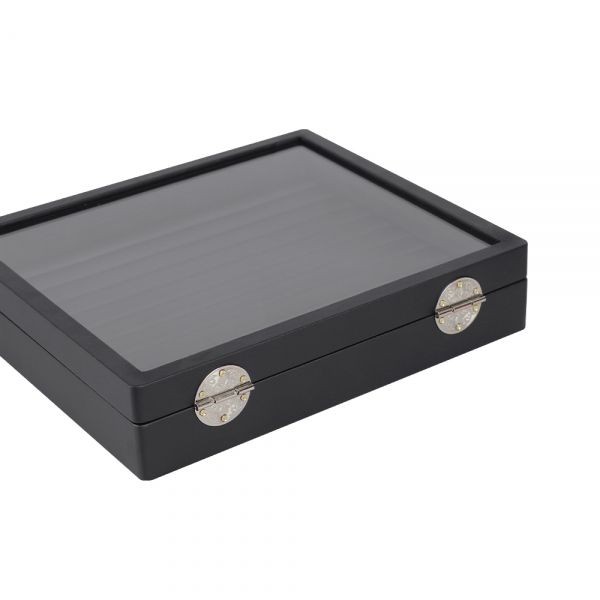 인조가죽 유리 10줄 반지 다용도 홈형 자석 보관함 블랙(인조가죽) 중 30x25x6.5cm