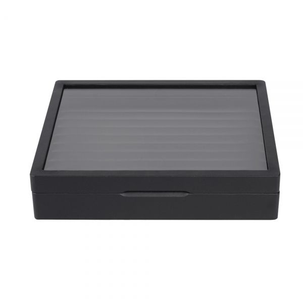 인조가죽 유리 10줄 반지 다용도 홈형 자석 보관함 블랙(인조가죽) 중 30x25x6.5cm