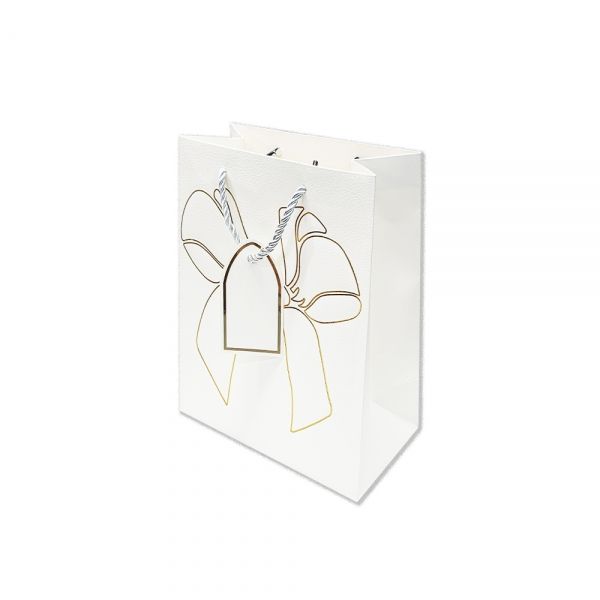 고급 엠보 금박 리본무늬 쇼핑백 화이트 소 18x10x23cm 10장