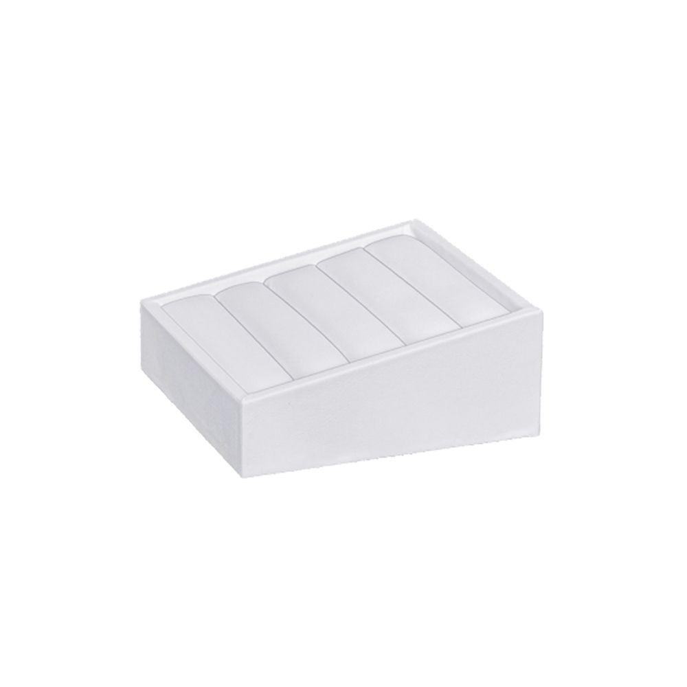 인조가죽 사각 경사 4줄 반지 진열대 화이트 12x12x5cm