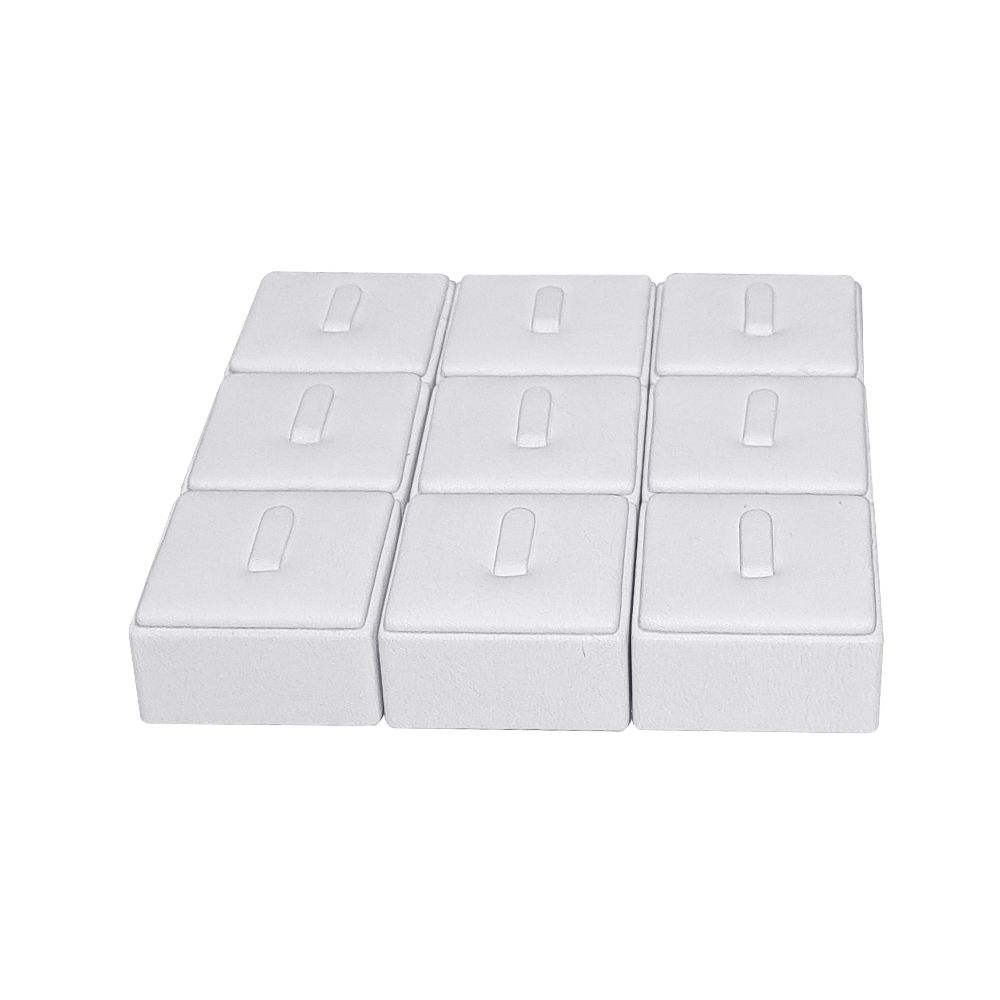 인조가죽 1/9 사각 반지 진열대 화이트 4x4x2.5cm 9개