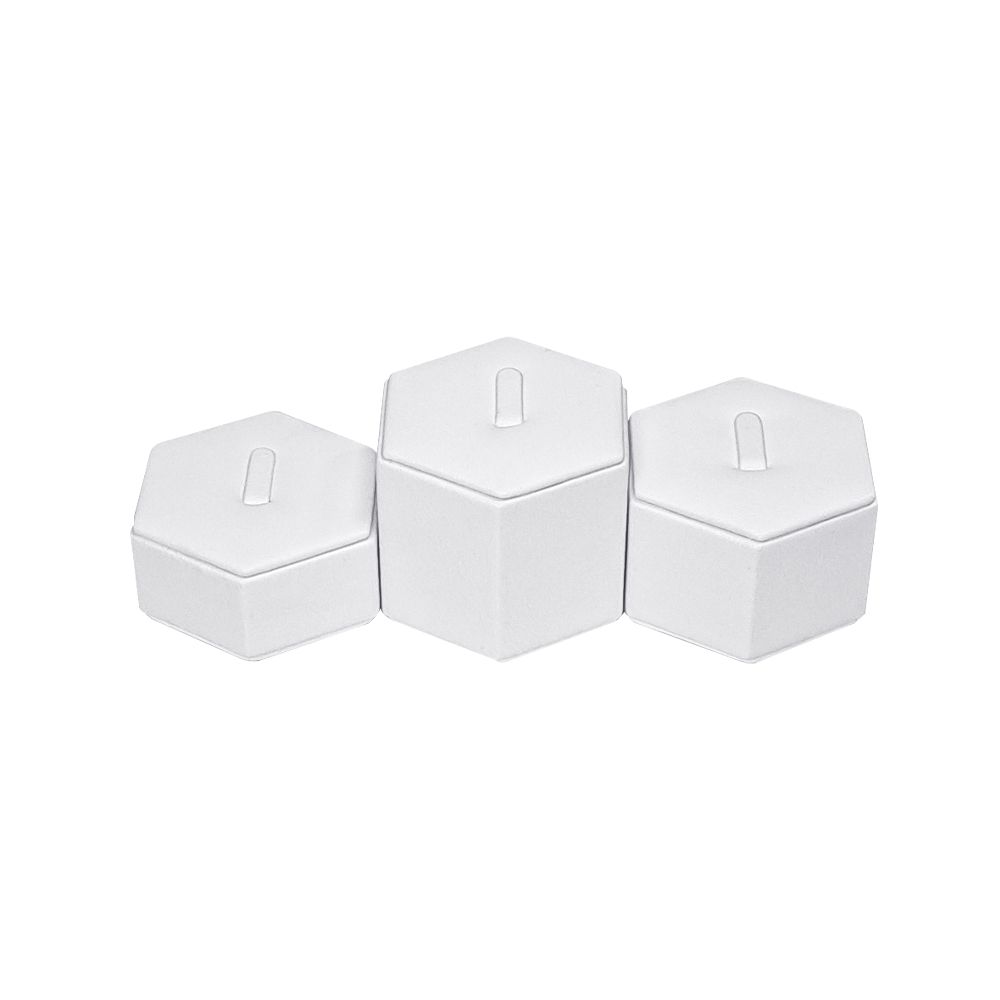 인조가죽 육각 3종 반지 진열대 화이트 15.5x6x4.5cm