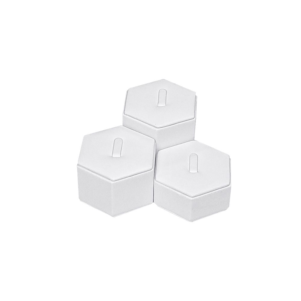 인조가죽 육각 3종 반지 진열대 화이트 15.5x6x4.5cm