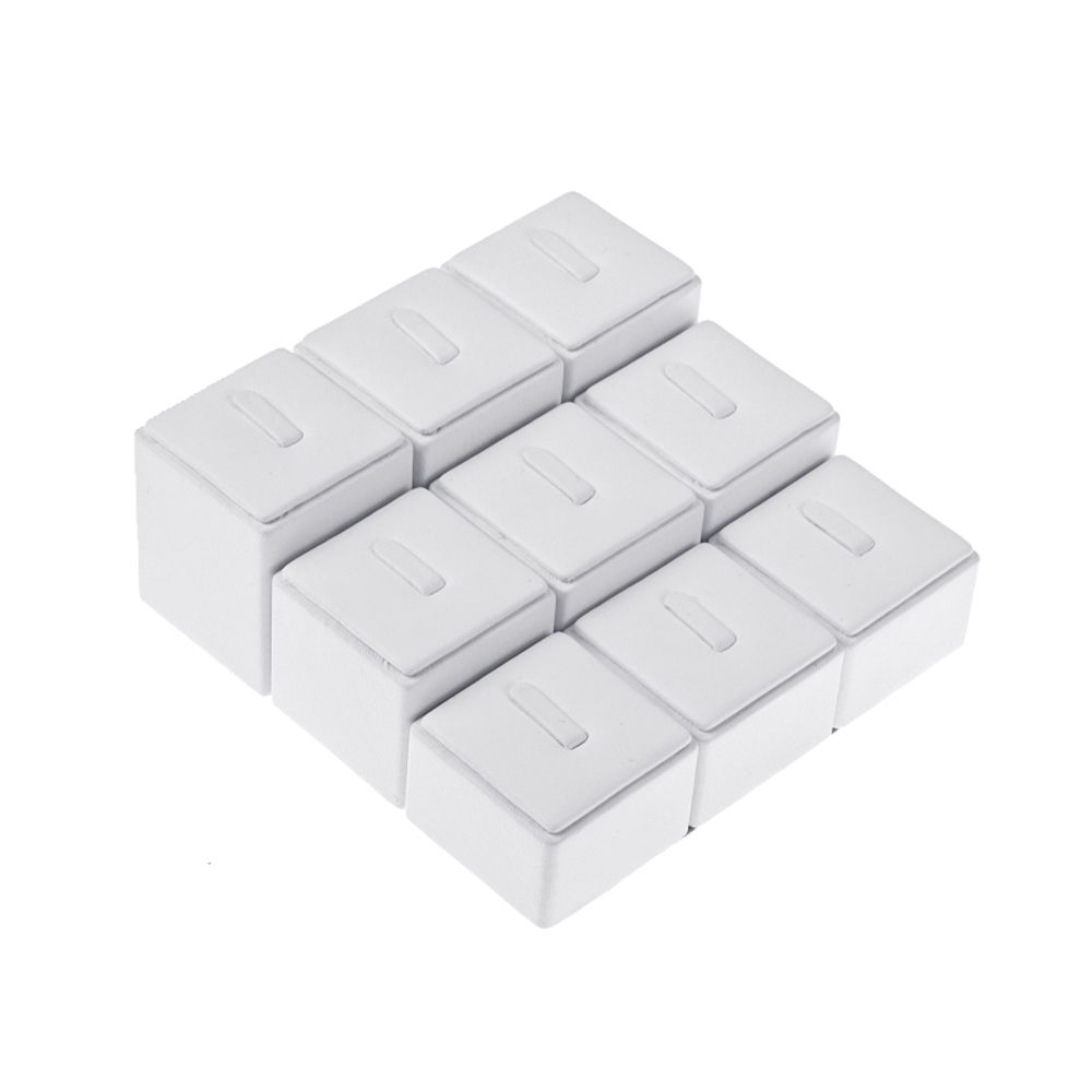 인조가죽 계단식 1/9 사각 반지 진열대 화이트 12x12x5cm