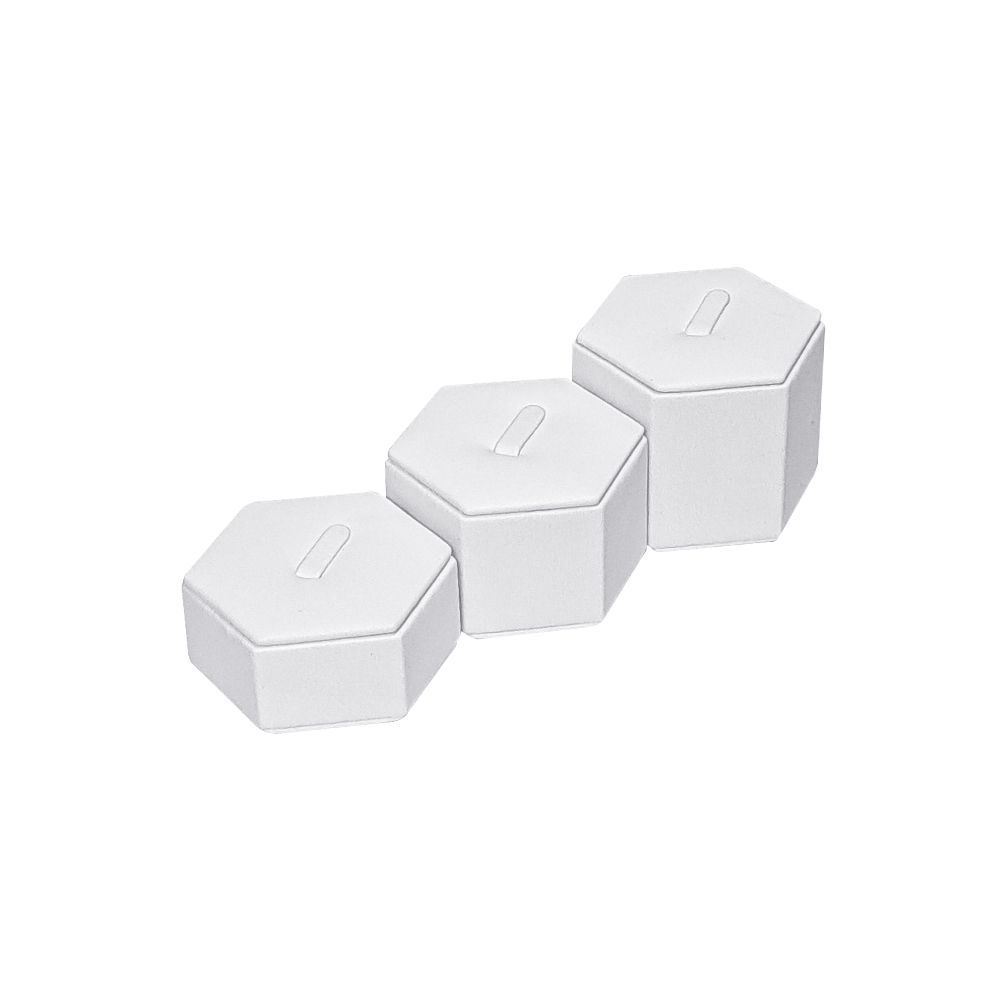 인조가죽 육각 3종 반지 진열대 화이트 15.5x6x4.5cm
