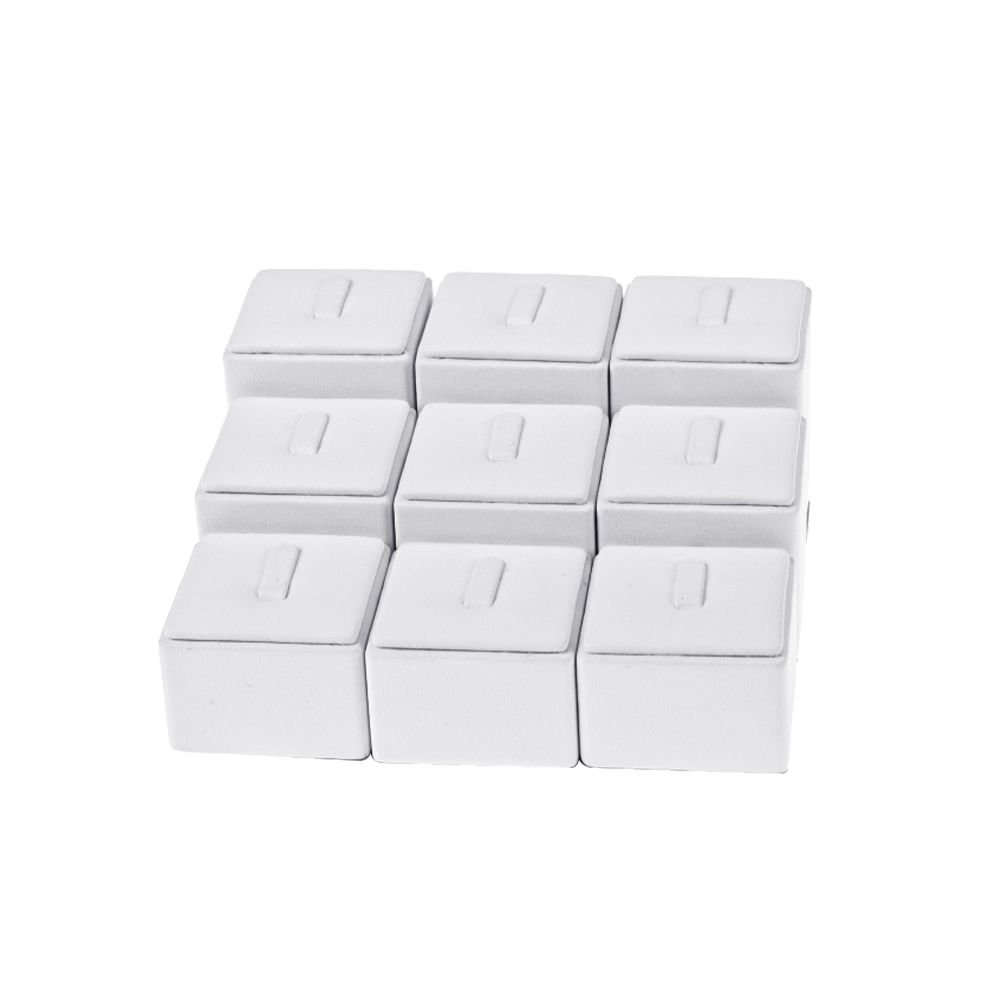 인조가죽 계단식 1/9 사각 반지 진열대 화이트 12x12x5cm