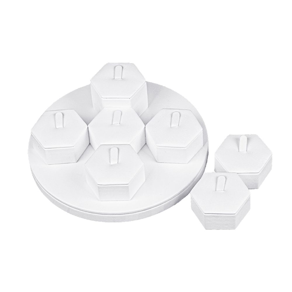 인조가죽 원형 육각 7종 반지 진열대 화이트 16x16x5cm