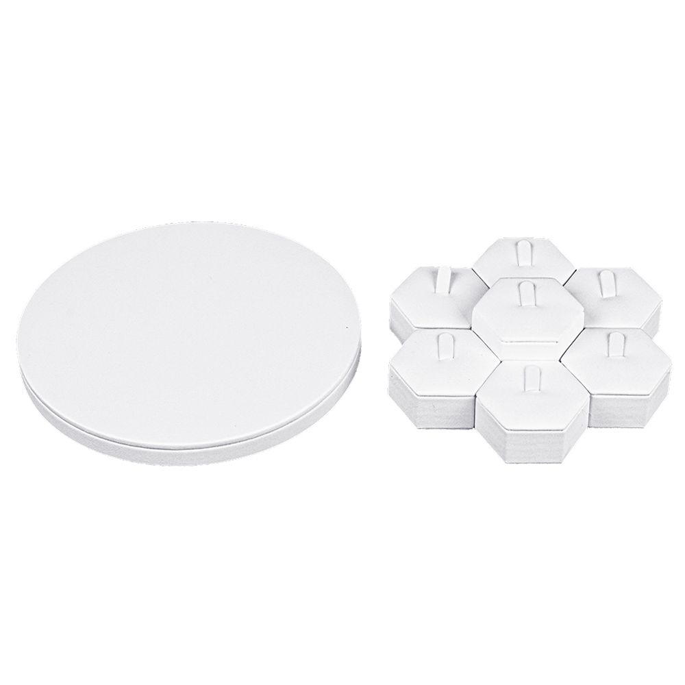 인조가죽 원형 육각 7종 반지 진열대 화이트 16x16x5cm