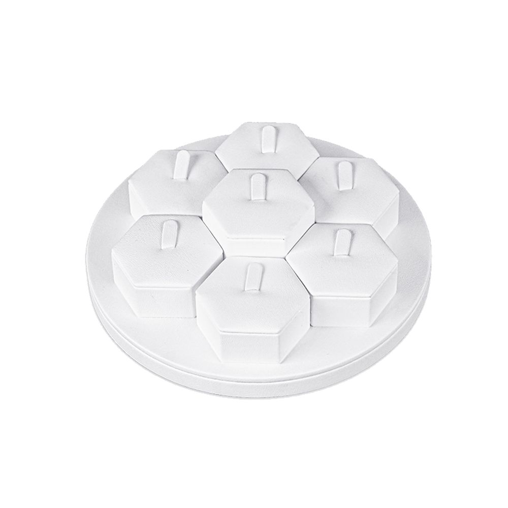인조가죽 원형 육각 7종 반지 진열대 화이트 16x16x5cm