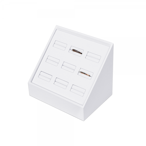 인조가죽 경사 스탠드 9구 반지 진열대 거치대 화이트 14x10x12cm