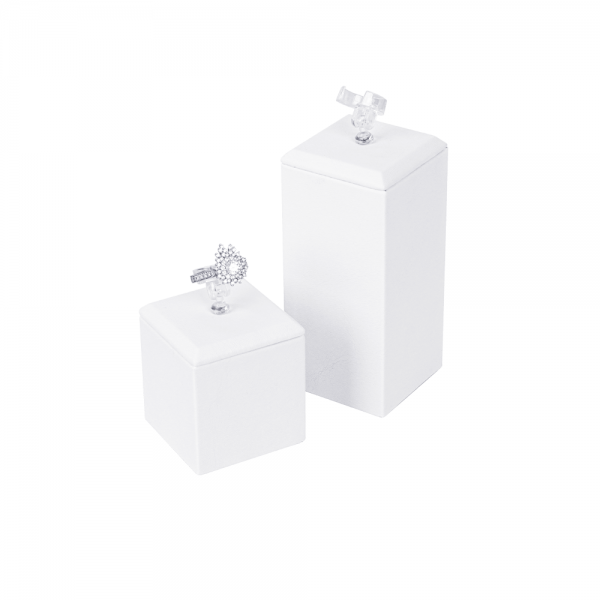 인조가죽 사각 조절 반지 진열대 화이트 소 4.5x4.5x7.5cm