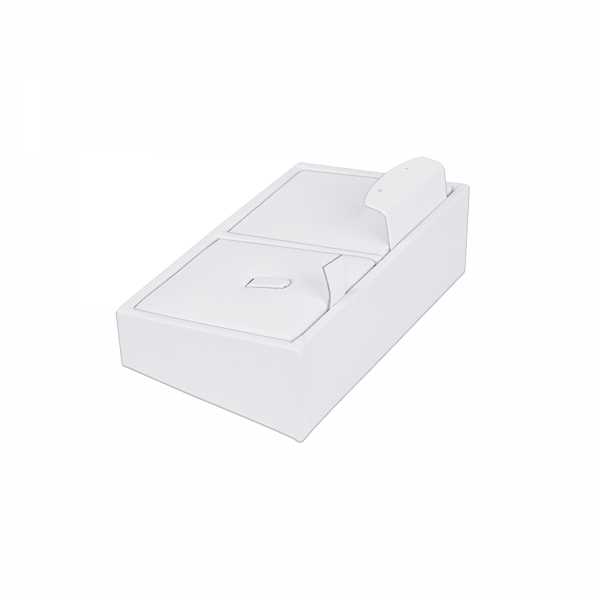 인조가죽 2칸 분리형 목걸이 귀걸이 반지 세트 진열대 거치대 화이트 12x8x6cm