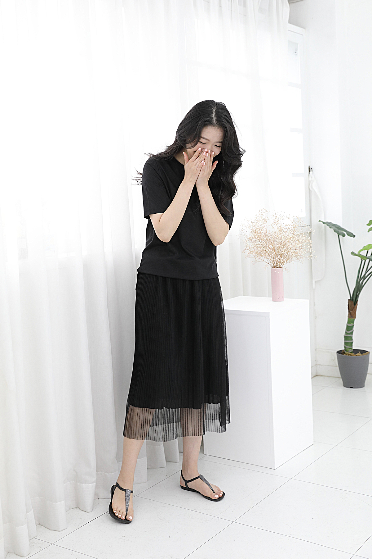 SINCLAIR 싱클레어 프리미엄 코튼실크 티셔츠 무지 블랙