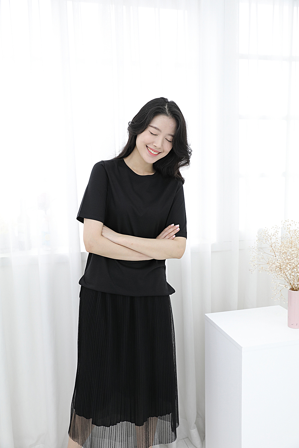 SINCLAIR 싱클레어 프리미엄 코튼실크 티셔츠 무지 블랙