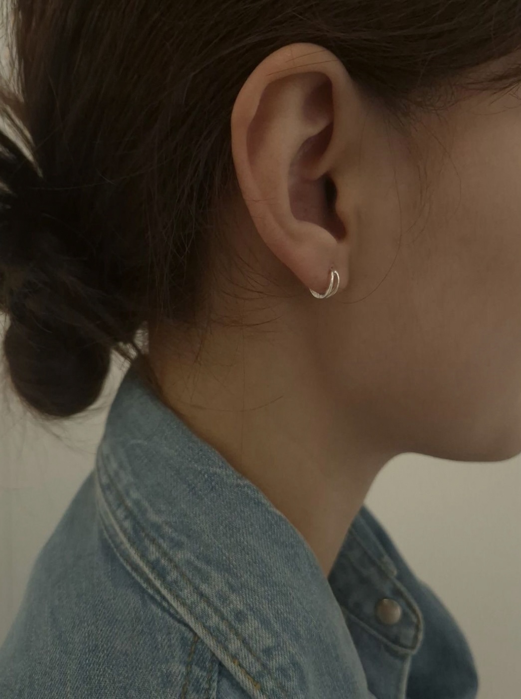 Two line one-touch earring 02 • silver925