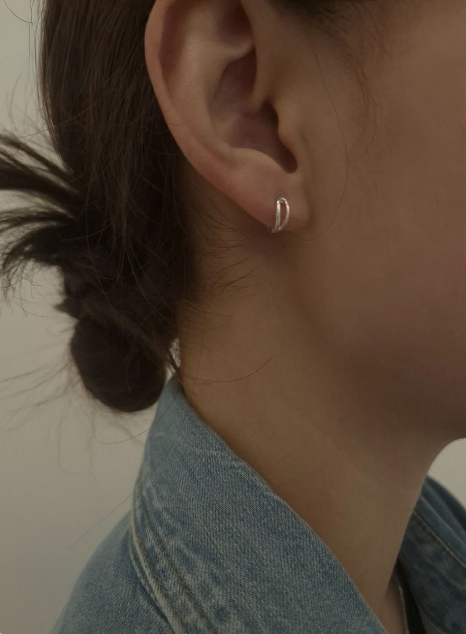 Two line one-touch earring 02 • silver925
