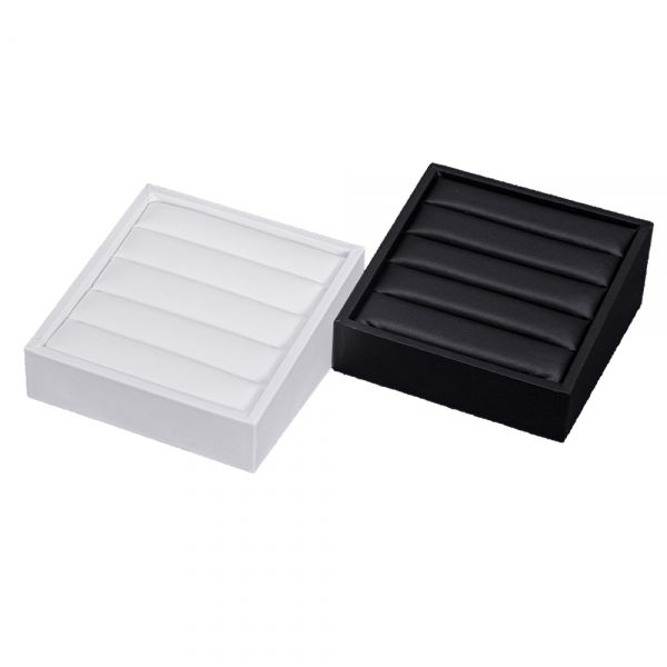 인조가죽 사각 경사 4줄 반지 진열대 블랙 12x12x5cm