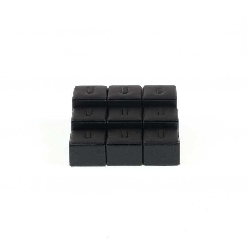 인조가죽 계단식 1/9 사각 반지 진열대 블랙 12x12x5cm