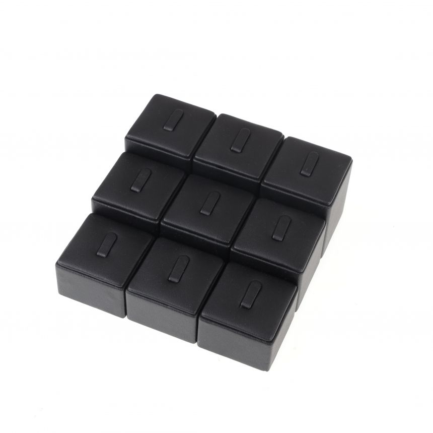 인조가죽 계단식 1/9 사각 반지 진열대 블랙 12x12x5cm