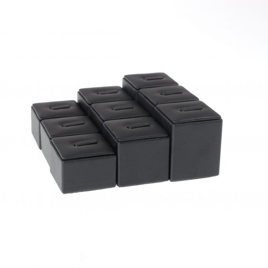 인조가죽 계단식 1/9 사각 반지 진열대 블랙 12x12x5cm
