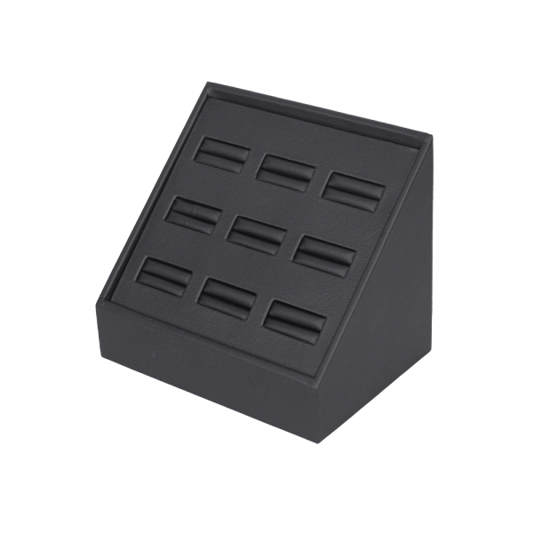 인조가죽 경사 스탠드 9구 반지 진열대 거치대 블랙 14x10x12cm