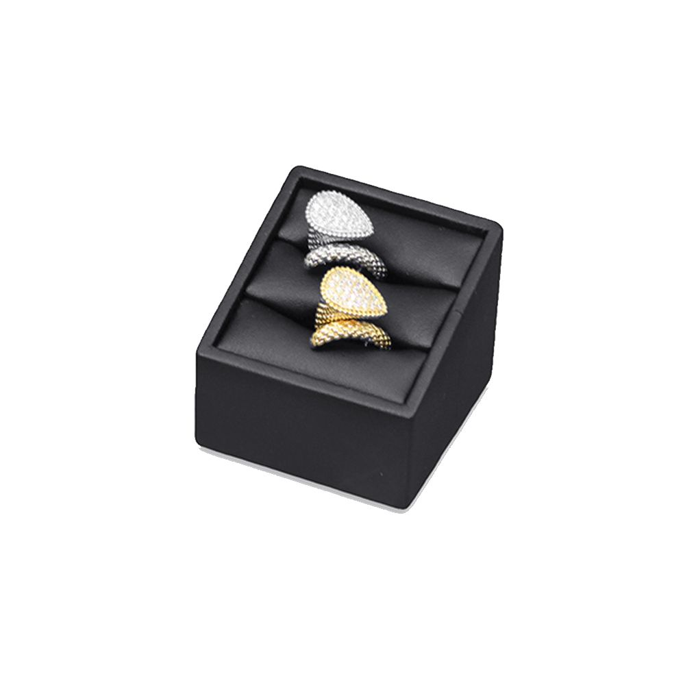인조가죽 사각 경사 커플 반지 진열대 블랙 6x6x5cm