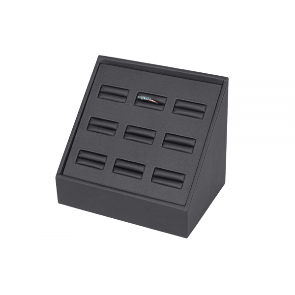 인조가죽 경사 스탠드 9구 반지 진열대 거치대 블랙 14x10x12cm