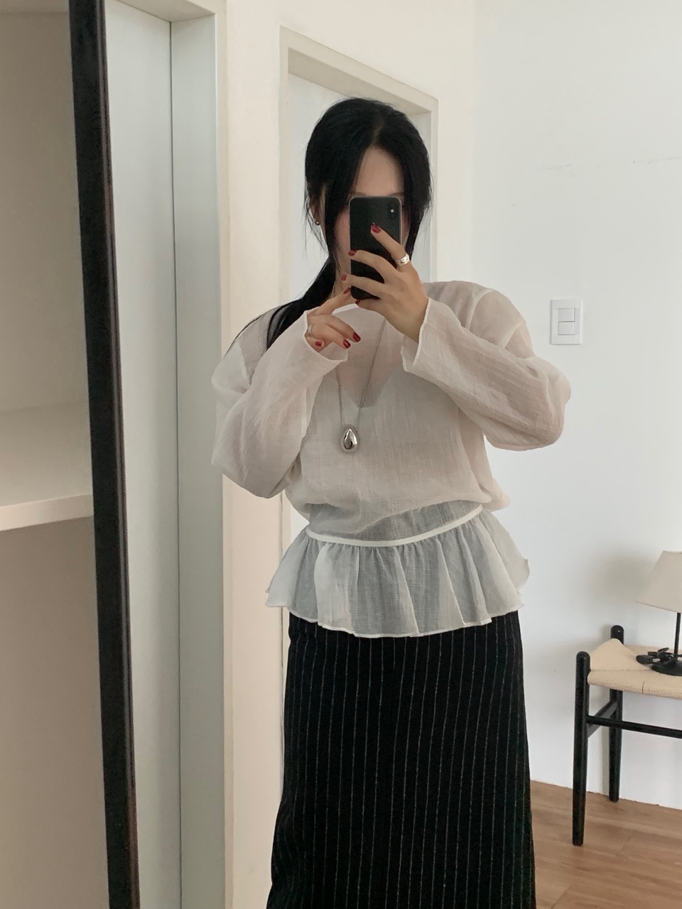 니어 시스루 레이어드 프릴 블라우스 254