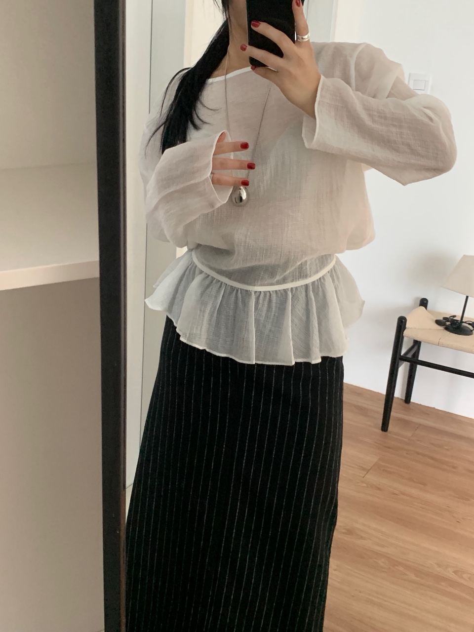 니어 시스루 레이어드 프릴 블라우스 254