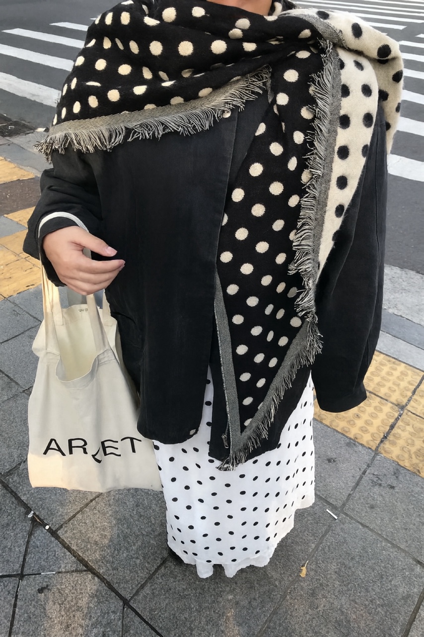 Dot triangle shawl muffler 양면 도트 숄 머플러