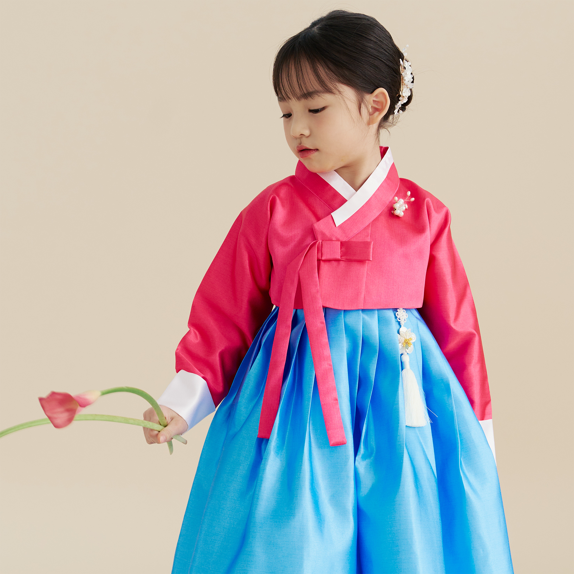 리모 여아 한복 Track-SY22 고급 양단 핑크저고리 하늘색치마 돌 아기 유아 아동