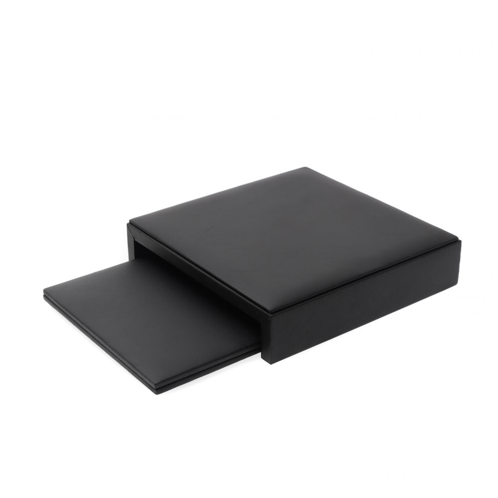 인조가죽 ㄷ자 조절 2단 다용도 진열대 블랙 17x17cm