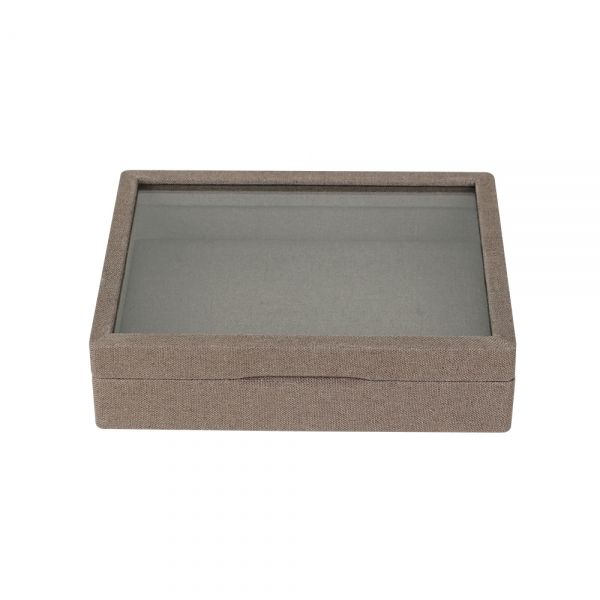 린넨 유리 민판 다용도 홈형 자석 보관함 브라운 소 25x20x6.5cm