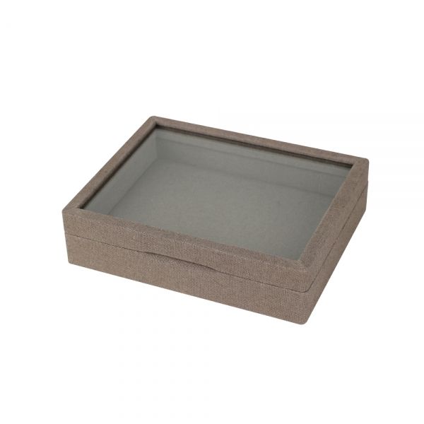 린넨 유리 민판 다용도 홈형 자석 보관함 브라운 소 25x20x6.5cm